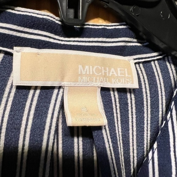 Michael Kors long sleeve blouse navy and white vertical stripes size S EUC - Picture 2 of 9